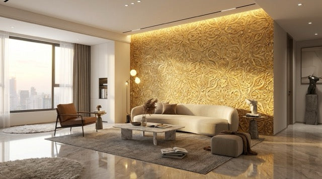 Wallpaper installation scene in an interior room